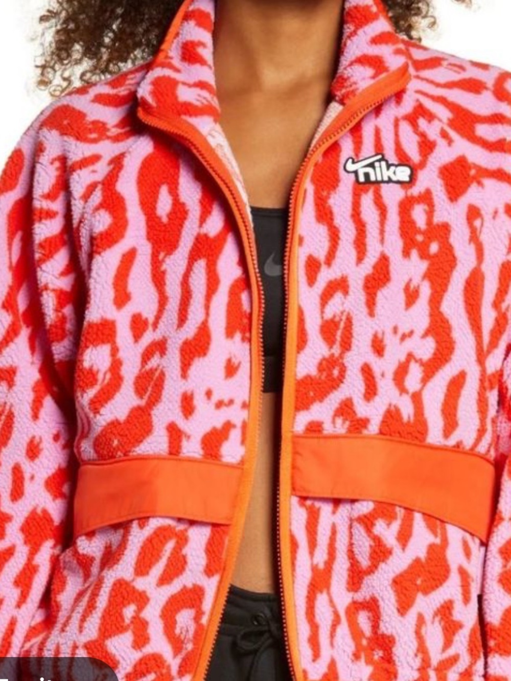 Nike Sherpa Animal-Print Jacket in Pink & Orange size medium
